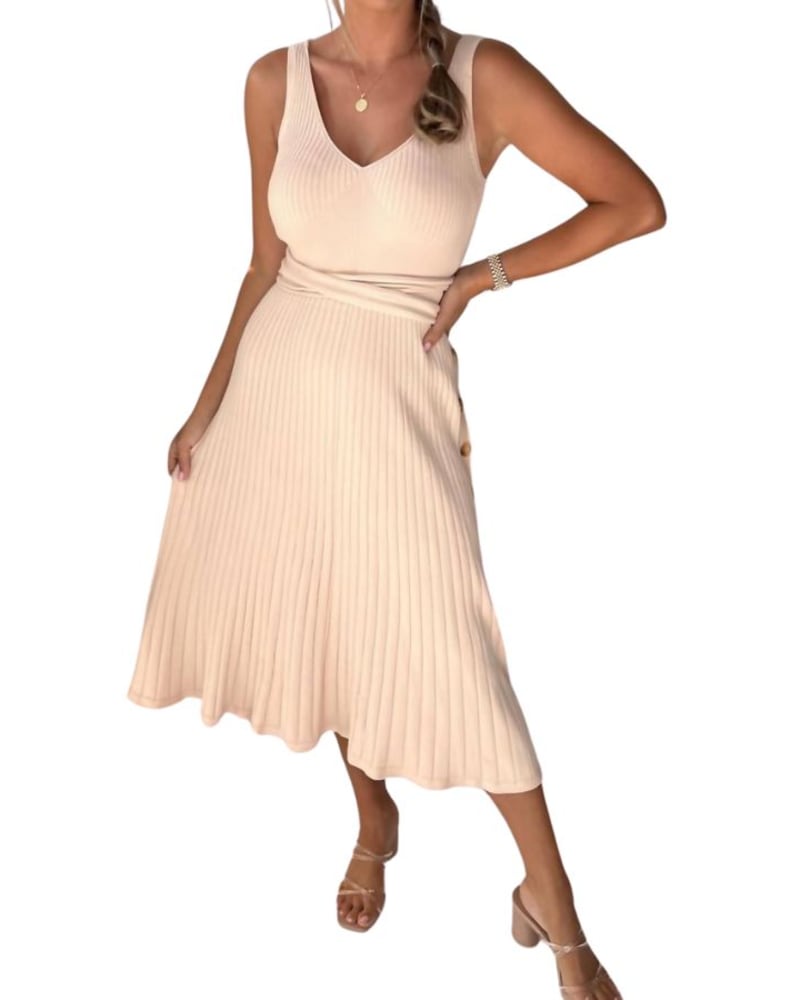 Front of a model wearing a size L Yolanda Knit Dress in Cream in Cream by KIVARI. | dia_product_style_image_id:360816